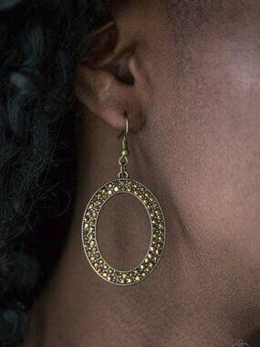 Paparazzi Jewelry Accessories - Go Down In Glitter - Brass Earrings - Vintage